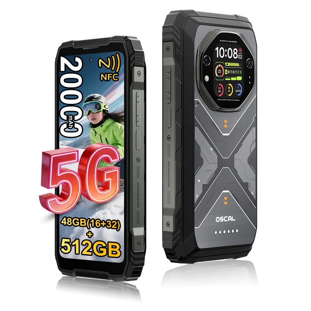 BlackView Oscal TANK 1 5G [sans chargeur UE] Smartphone robuste 48 Go (16 + 32) + 512 Go 6,78 ''2.4 K 20000 mAh 120 Hz NFC 64 MP téléphone portable