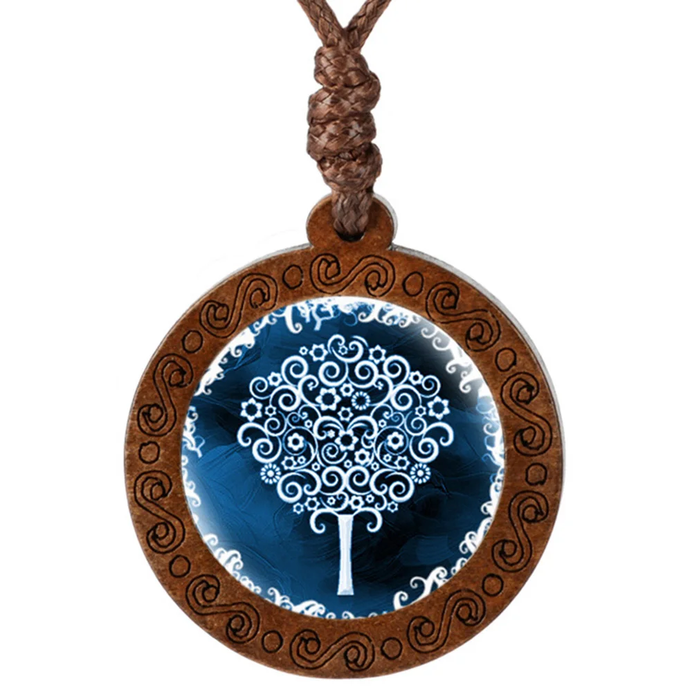 Stammbaum wie des Lebens Kuppel Glas Cabochon Holz Anhänger Halskette für Frauen Männer Schmuck Geschenk mit verstellbaren Wachs Seil Kette – Detail 10