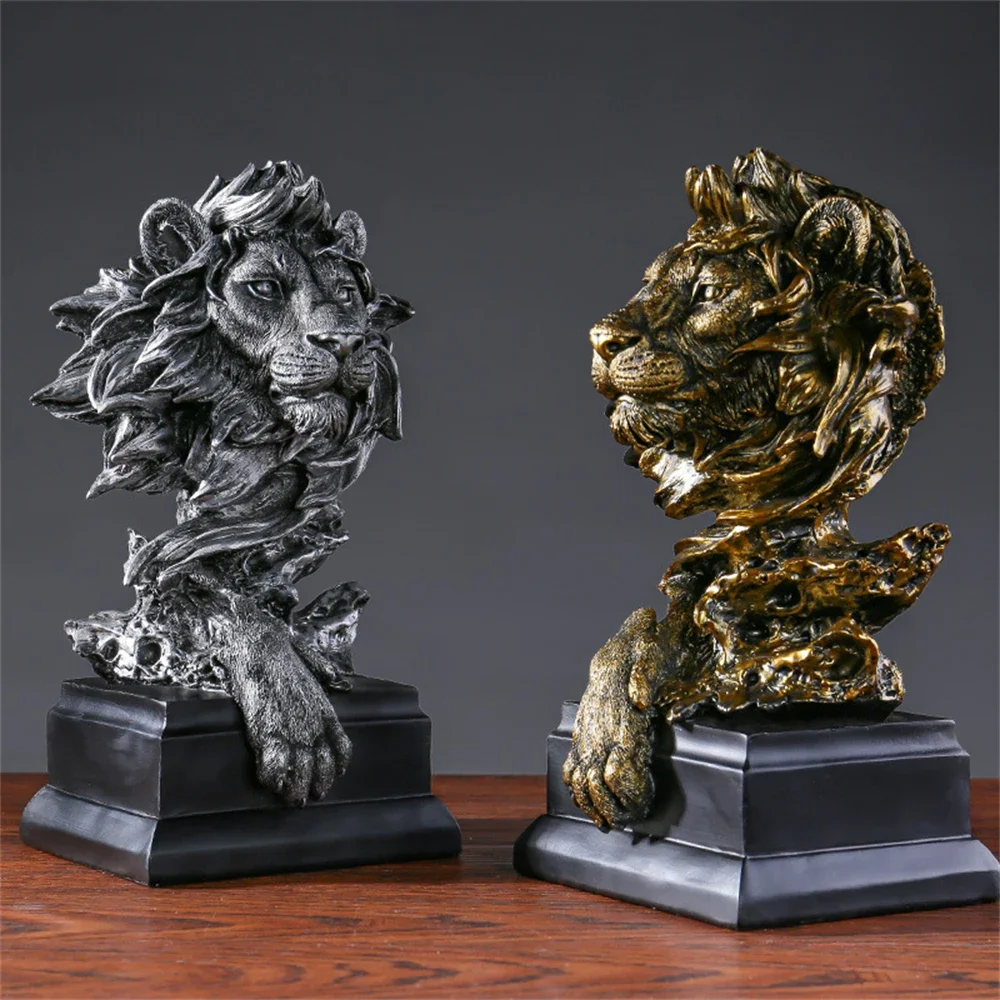 Lion Statue Vintage Animal Imitation Bronze Lion Head Resin Crafts Living Room, Porch, Office, Home Decoration, Modern Art