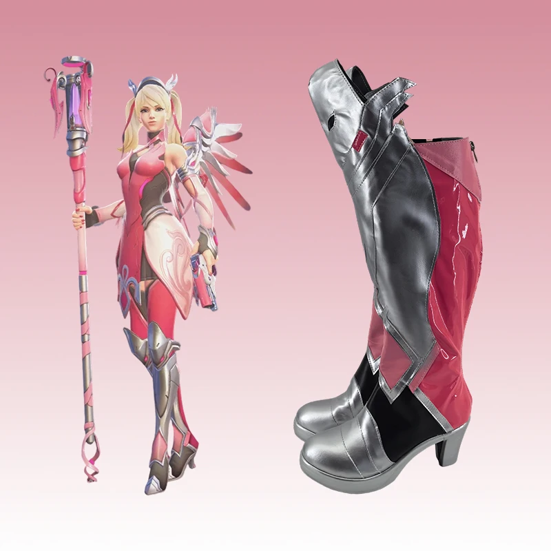 Mercy Angela Ziegler Stiefel Pink Mercy Halloween Karneval Cosplay Schuhe für Mädchen und Frauen