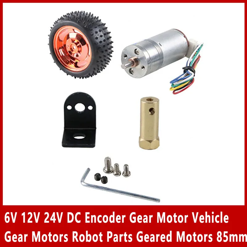 6V 12V 24V DC Encoder Gear Motor Vehicle Gear Motors Robot Parts Geared Motors 85mm Wheel Kit Set Gearmotors for Robot Toy Car