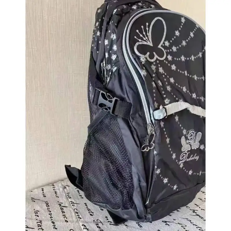 Bloom Retro Large Capacity Black Backpack College Student Print Schoolbag Women 2025 Vintage Versatile Y2k Backpacks Aesthetic