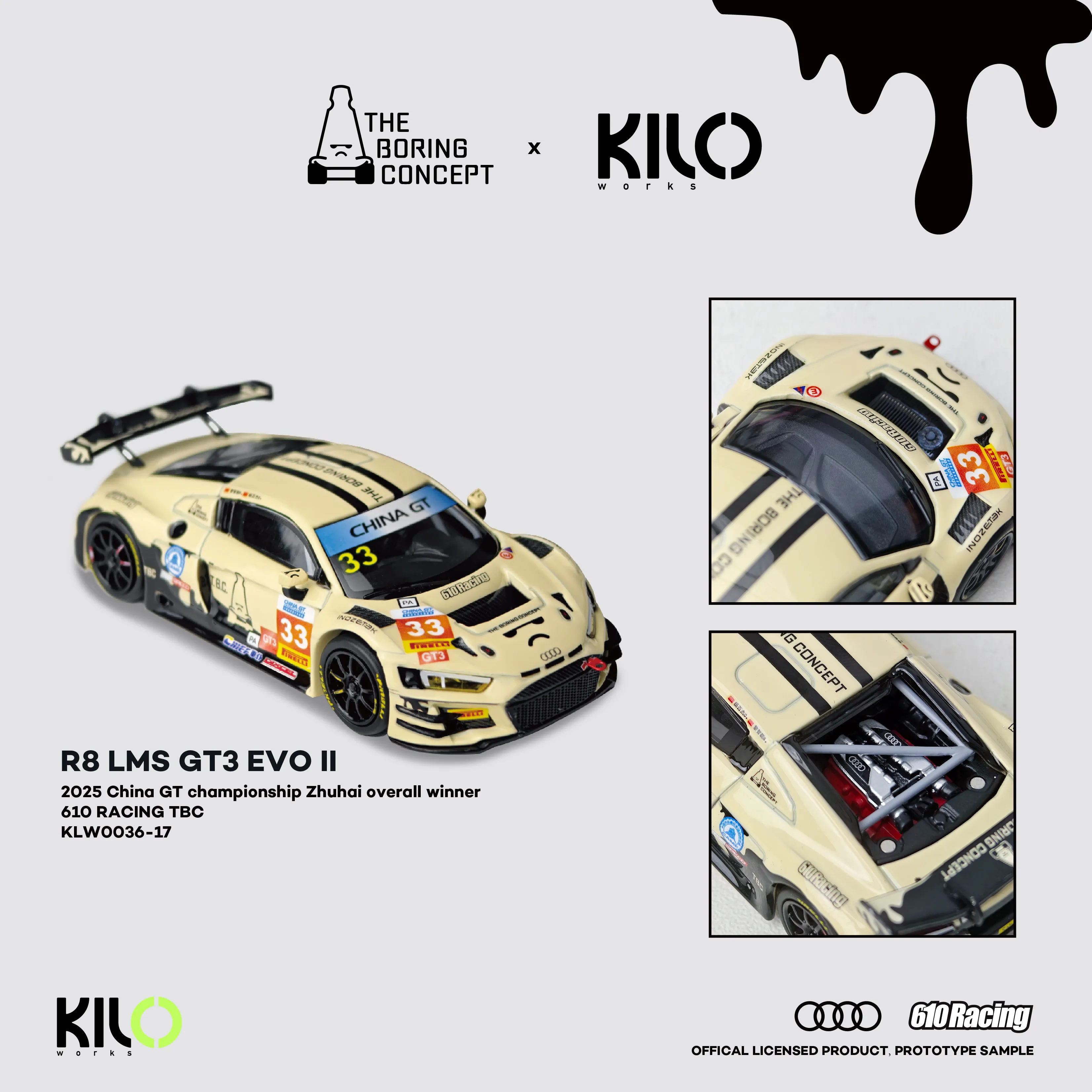 

Металлическая модель автомобиля KILO 1/64 Audi R8 LMS GT3 EVO II TBC Ice Cream Cone, литая под давлением, для детей и мальчиков