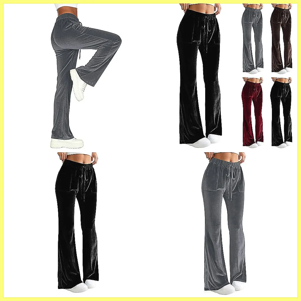 

Women's Velvet Flare Pants for Party, High Waist Wide Leg Bell Bottom Trousers Trendy & Elegant