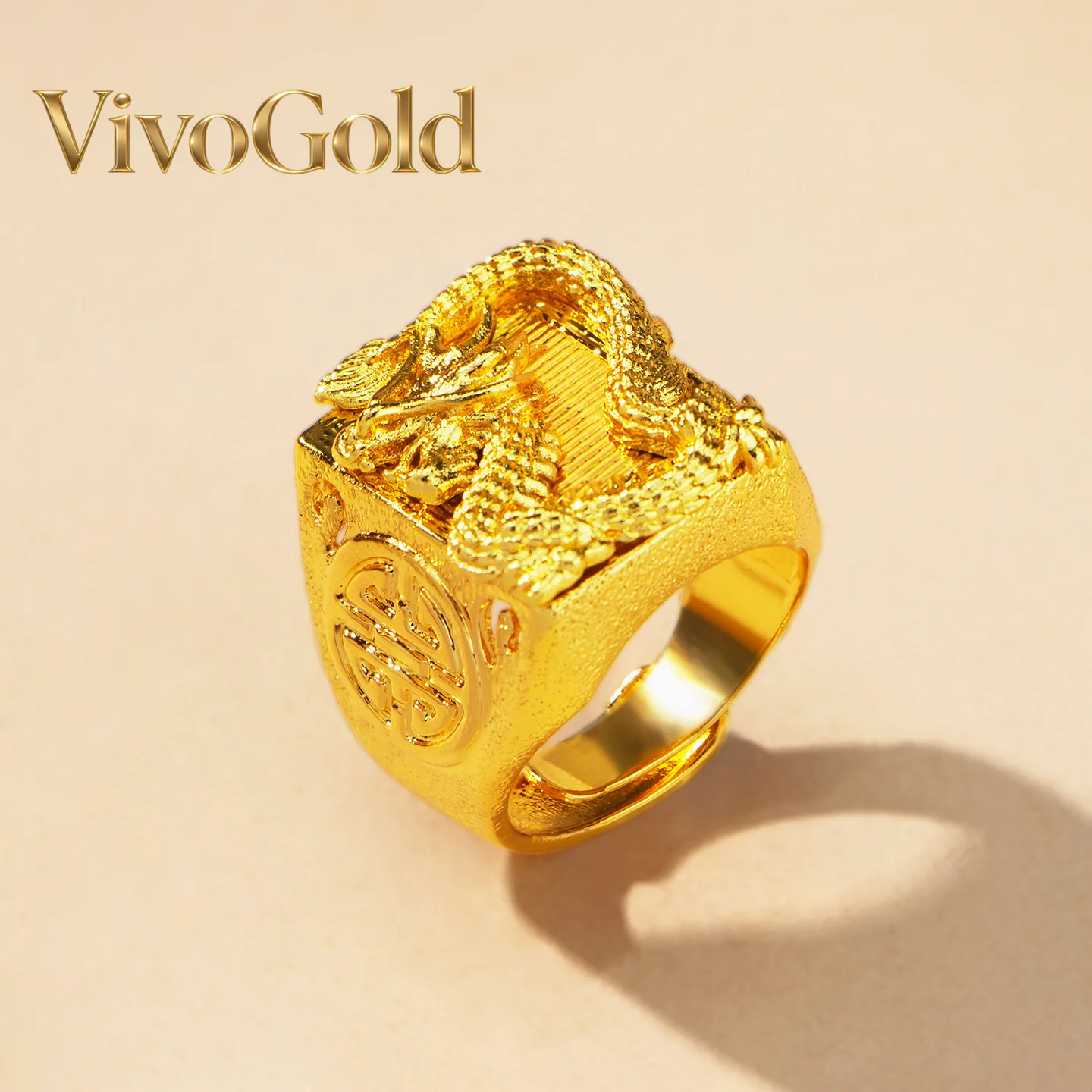 

VivoGold24K real gold Tenglong ring men's 9999 medieval style domineering dragon ring jewelry