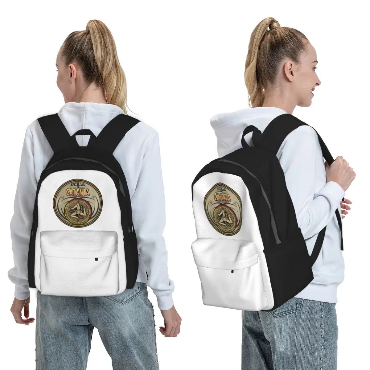 Catania Sicilia Sicily Trinacria Symbol Mochila para meninos e meninas, bolsa escolar para crianças, bolsa de ombro para computador, para homens e mulheres