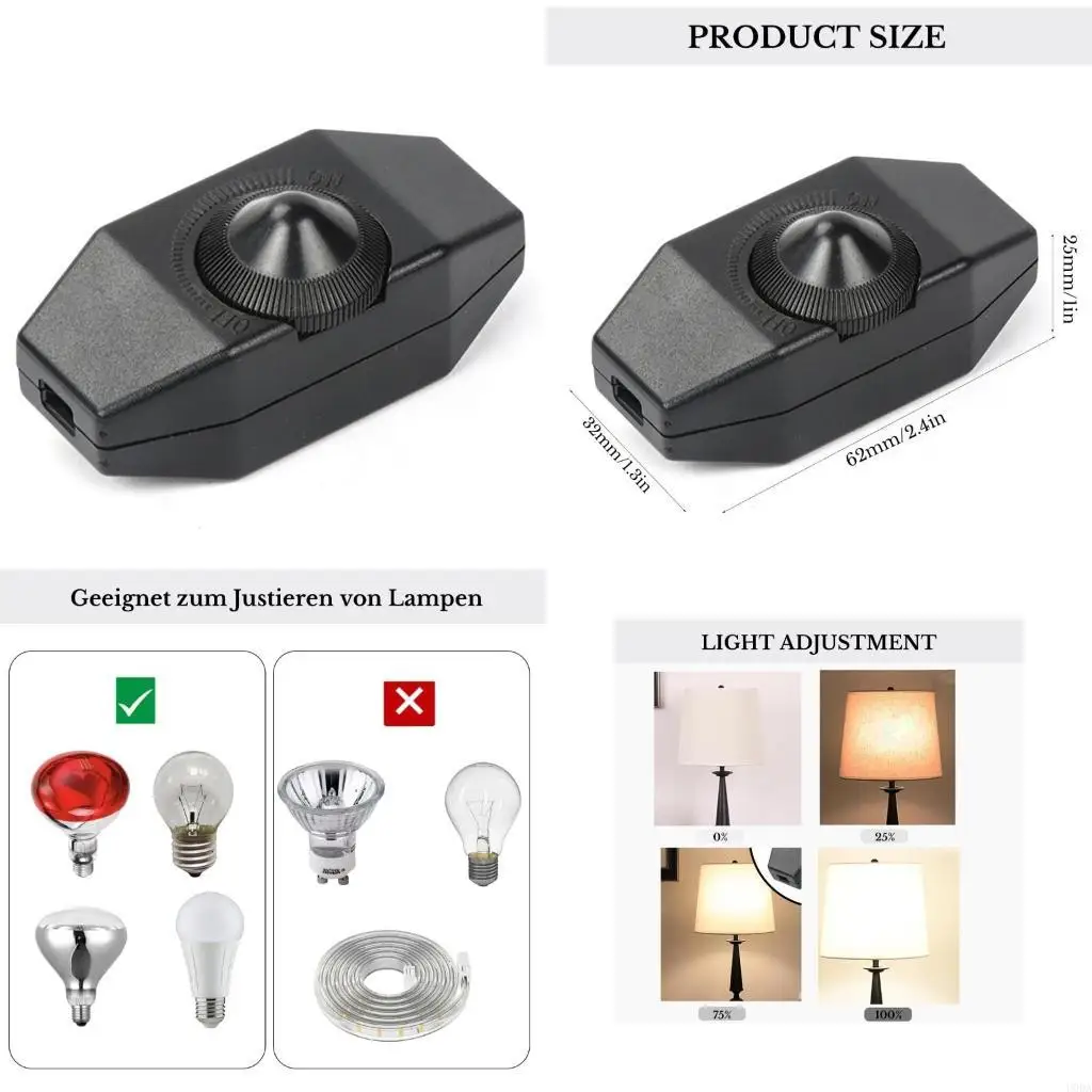  LED Dimmer Switches set Adjustable Light Intensity Lighting Fixture Accessories LED Cord Dimmer rotation Switches for Home
