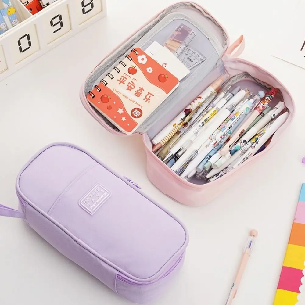 Large Capacity Pencil Cases Pen Slot Grid Pocket Students Pen Bag Multi-compartment Double Layer Stationery Storage Pouch Office