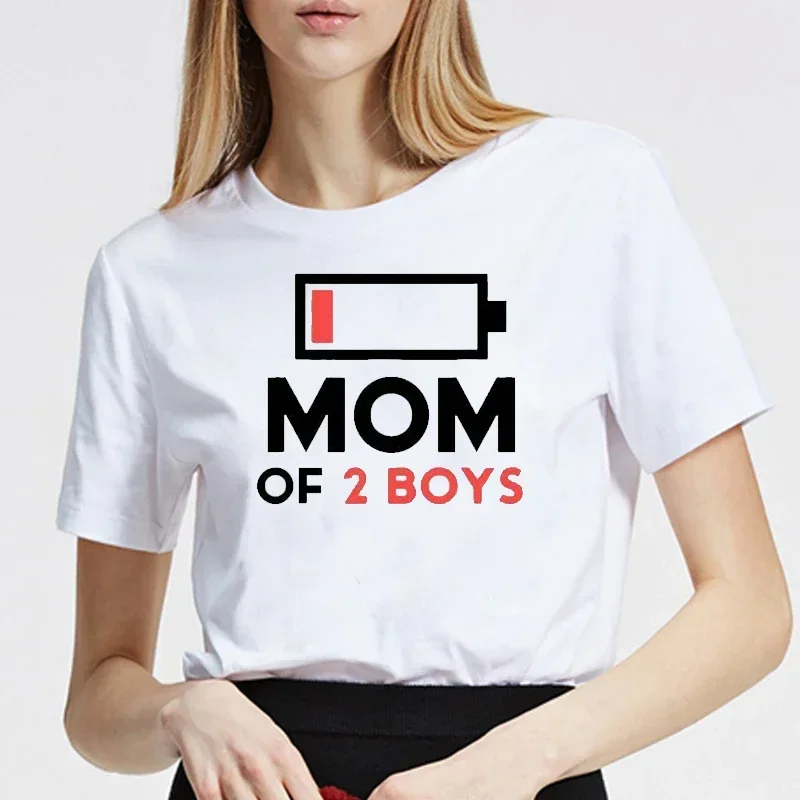 LE MOM OF BOYS Recharge Print Women T Shirt Vintage Funny Ladies Fashion Camisetas Mujer graphic t shirts