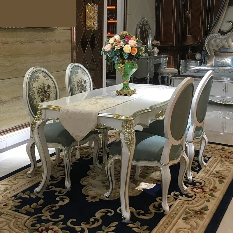 

European style dining table and chair combination white simple small house rectangular cloth art dining table and chair supporti