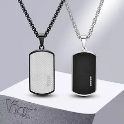 Vnox Stylish Black Dog Tag Necklaces for Men Women with Cubic Zirconia Stone, Stainless Steel Square Pendant Collar Gift