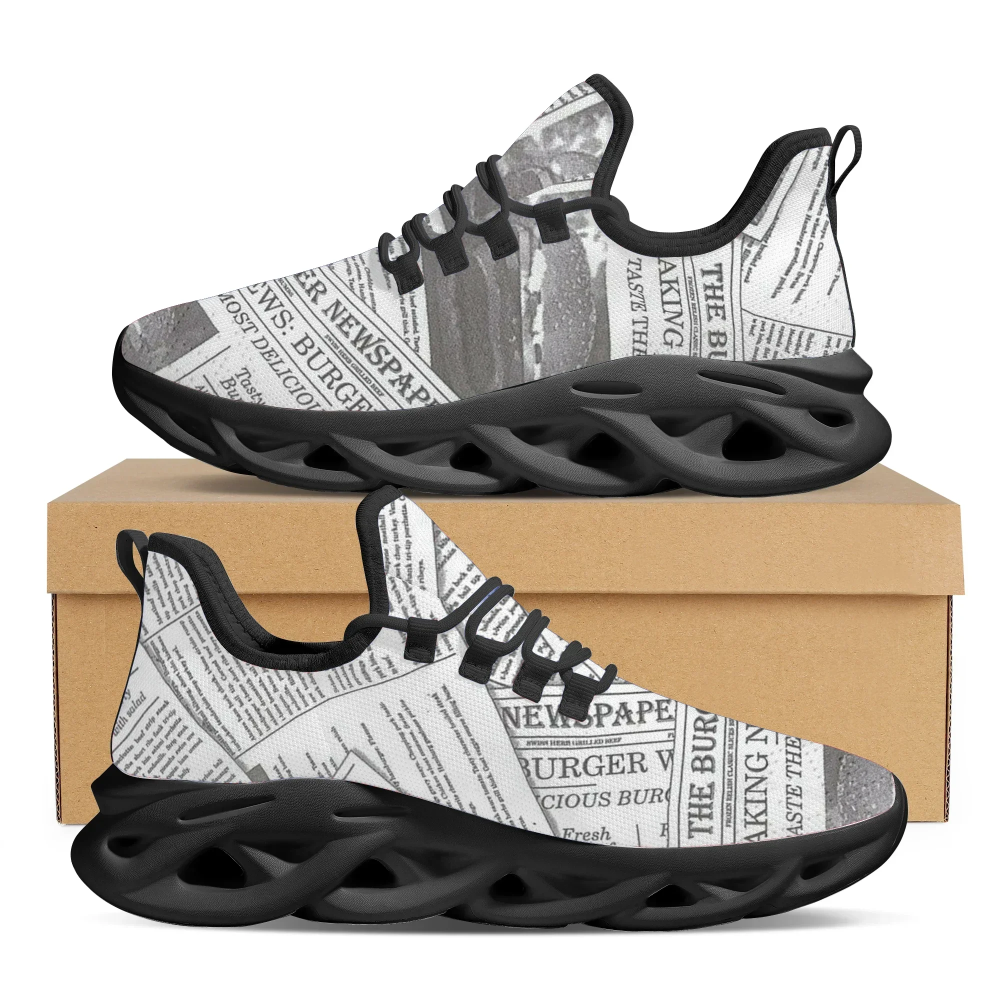 Women'S Shoes For Tennis - Custom Made Simple Newspaper Print Platform
