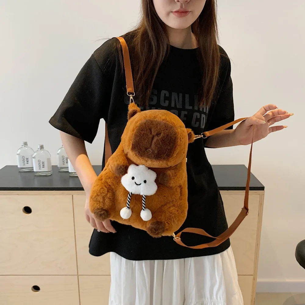 New Large Capacity Capybara Plush Shoulder Bag Cartoon Casual Guinea Pig Plush Bag Students School Bag Cute Animals Bag