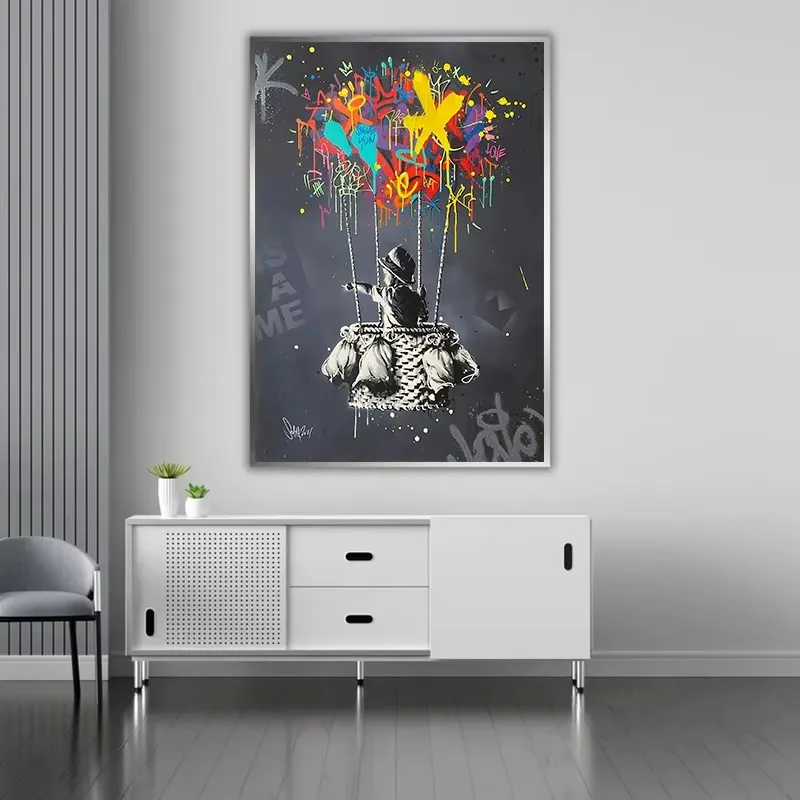 Street Graffiti Posters Print Children\'s Hot Air Balloon Love Canvas Painting Cartoon Pop Wall Art Picture Home Kid Room Decor