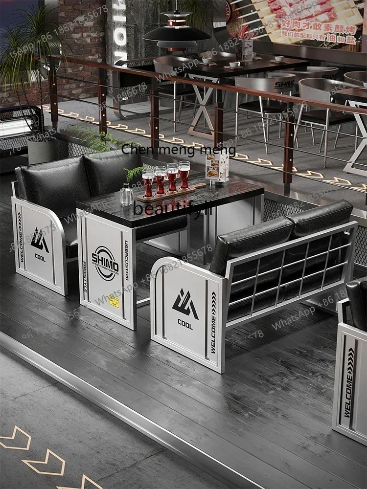 ss7486 Industrial style booth sofa milk tea shop cafe gym commercial music bar table and chair combination