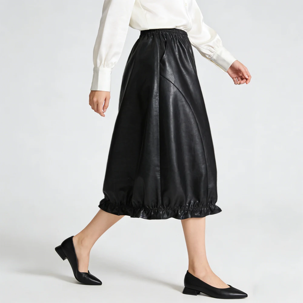 2026 Women's Fashion Spring Clothing 100% Natural Mulberry Silk Oil Shiny Cowhide Turtle Fragrant Cloud Yarn Black Bud Skirt
