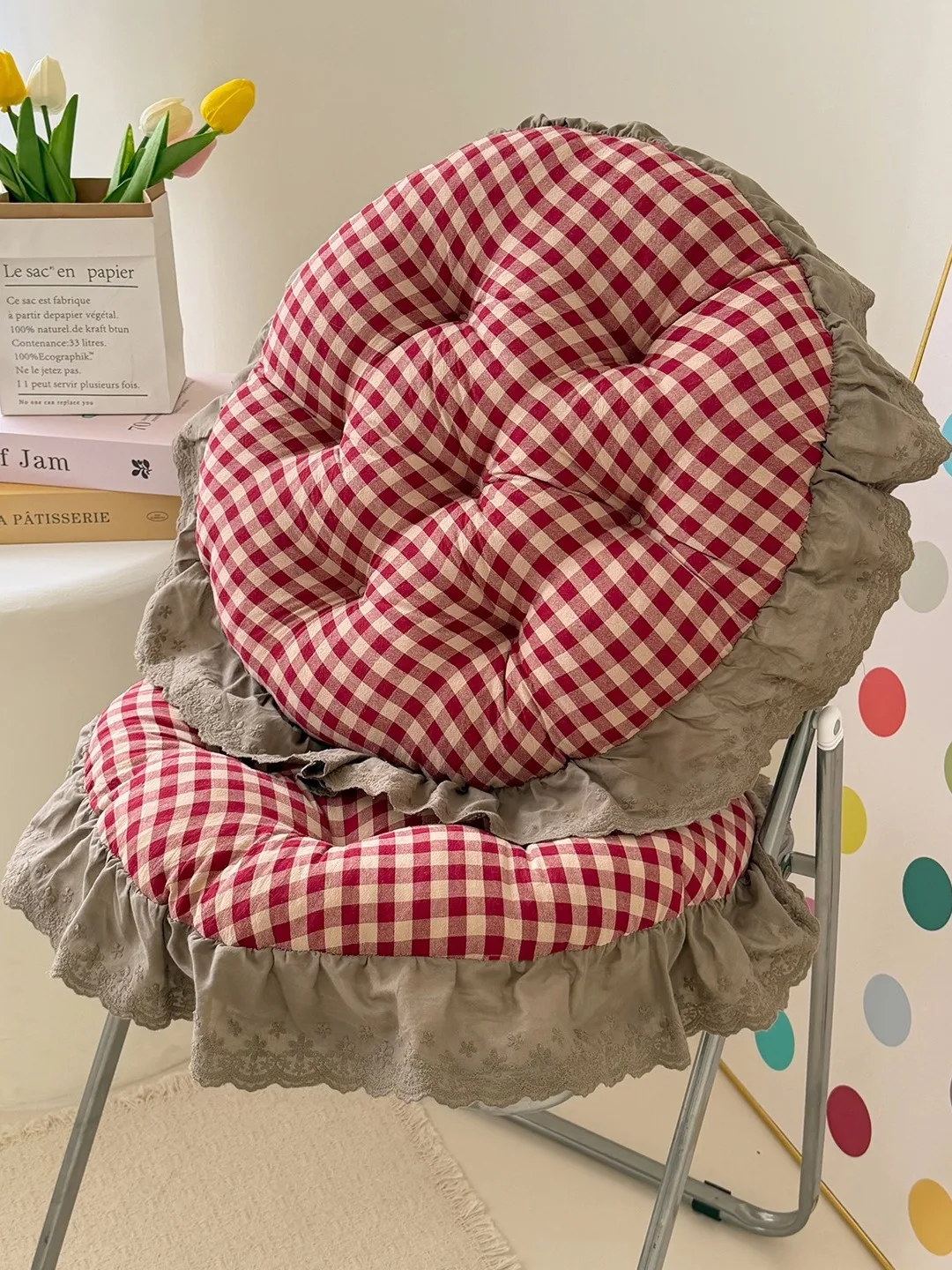 Retro Korean Lace round Zafu  Cushion Thickened Chair Pad Long Sitting No Fatigue Assorted Seasonal Use Home Office Car