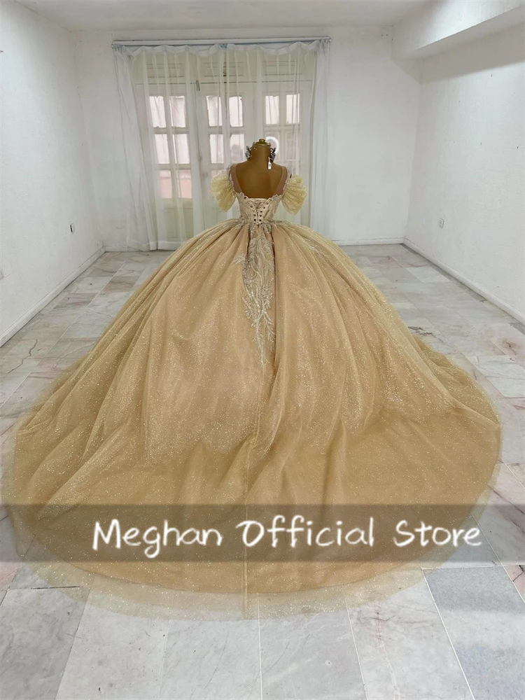 Classic Bead Rhinestones Applique Princess Ball Gown Customized Champagne Quinceanera Dresses Girls Birthday Vestidos De 15 Años