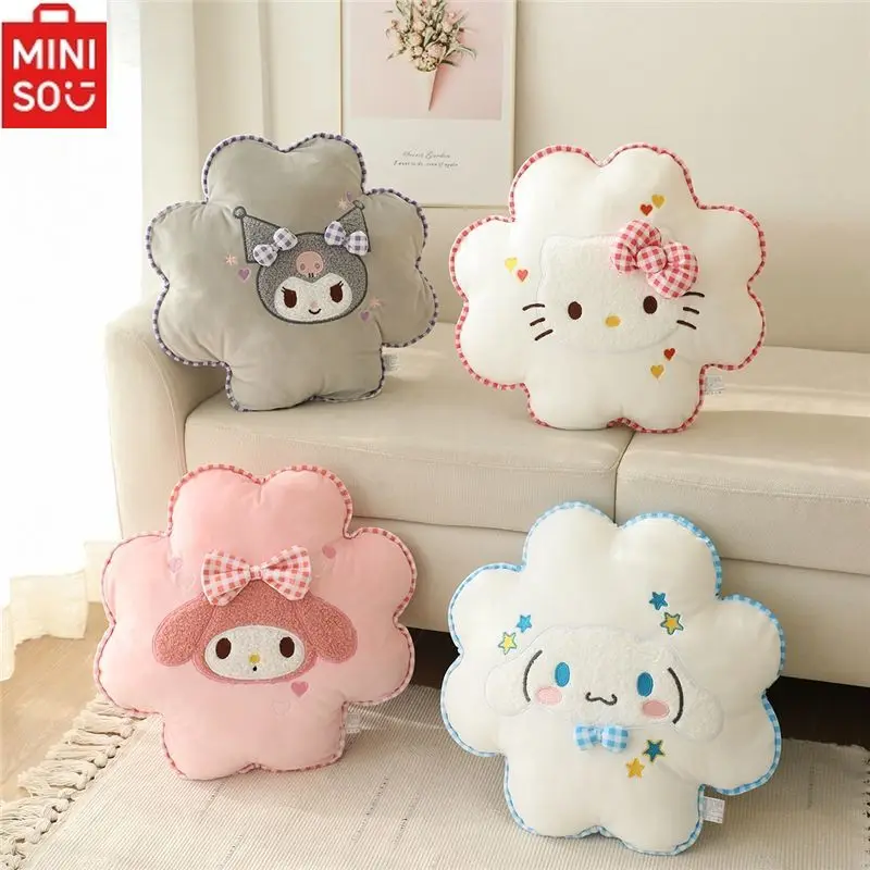 Sanrio Hello Kitty Melody Car Petal Shape Plush Pillow Cartoon Big Eared Dog Kuromi Car Backrest Waist Support Office Universal