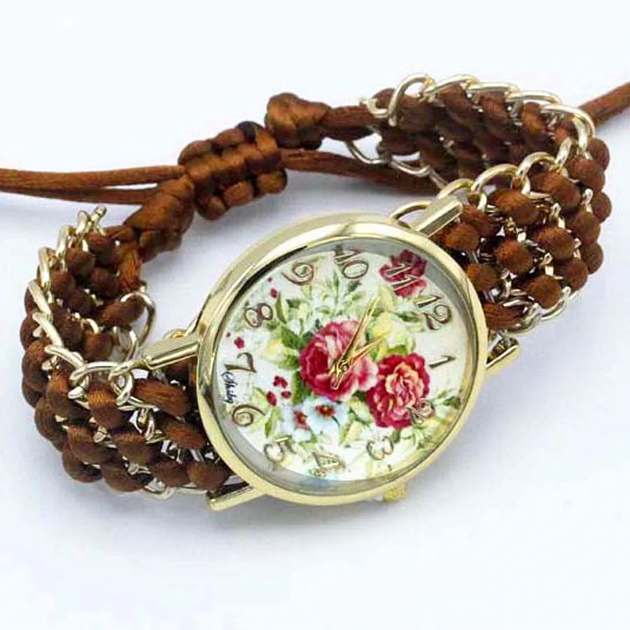 Shsby New Ladies Flower Hand Knitted Wristwatch Gold Women Dress Watches High Quality Fabric Quartz Watch Sweet Girls Watch