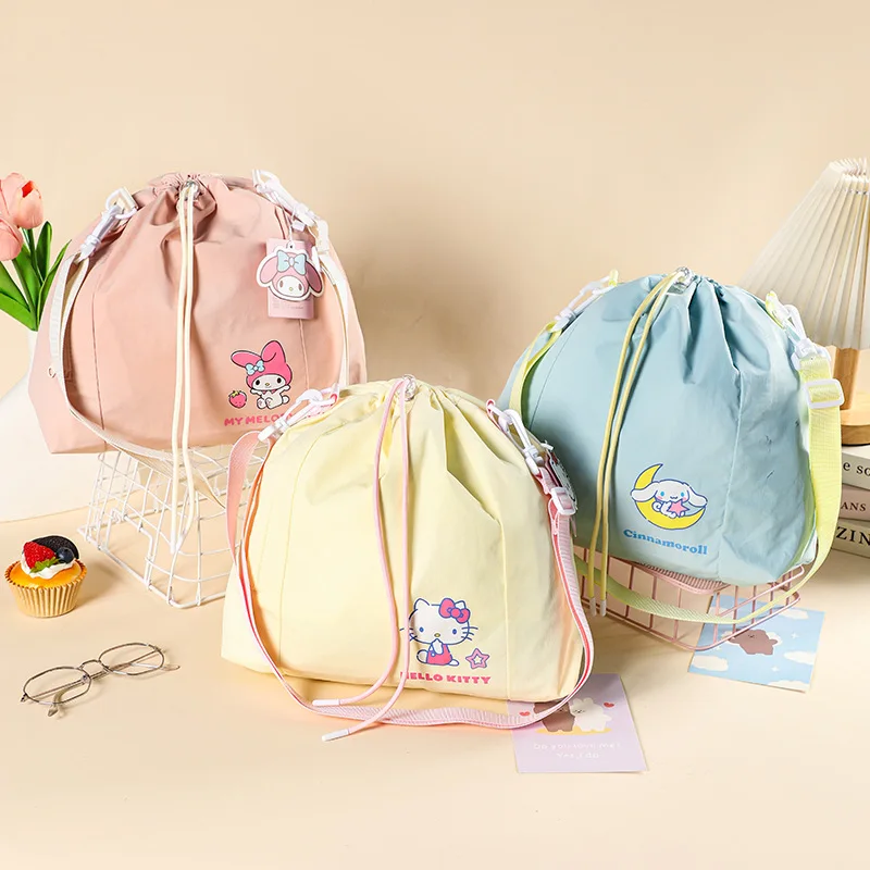 Sanrio Cartoon Hello Kitty Kuromi My Melody Cinnamoroll große Kapazität Kordelzug Handtasche Kawai tragbare Umhängetasche