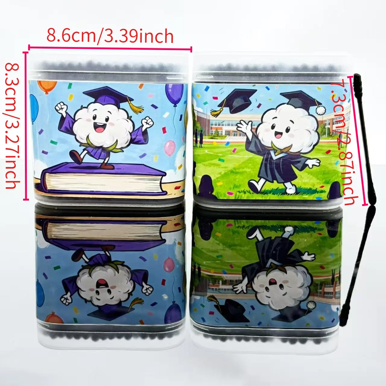 400 uds/600 Uds. Hisopos de algodón negros de doble punta con temática de graduación, elemento de temporada de graduación redondo en espiral creativo, palos de hisopo de algodón