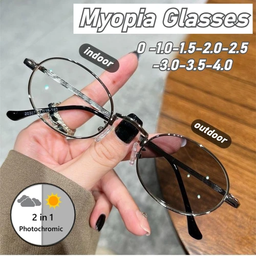 Nuevas gafas fotocromáticas de lujo para miopía, gafas para miopía con montura ovalada a la moda para hombres y mujeres, gafas con bloqueo de luz azul de 0 a 4,0