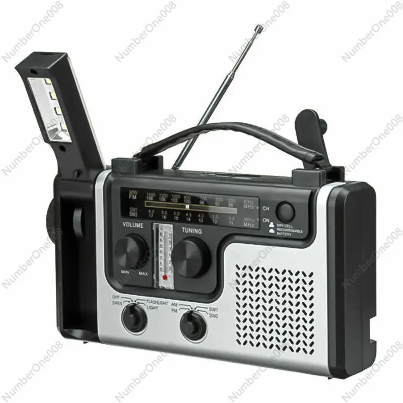 

Радиоприемник с ручным приводом и солнечной батареей, портативное зарядное устройство 2000 мАч с AM/FM/NOAA-диапазоном, светодиодный фонарь и лампа для чтения, сигнализация SOS