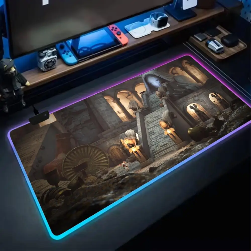 Moss The Forgotten Relic Mouse Pad RGB Extra Large Mouse Pad for Gaming, Smooth Surface, Non-Slip, Customizable Lights