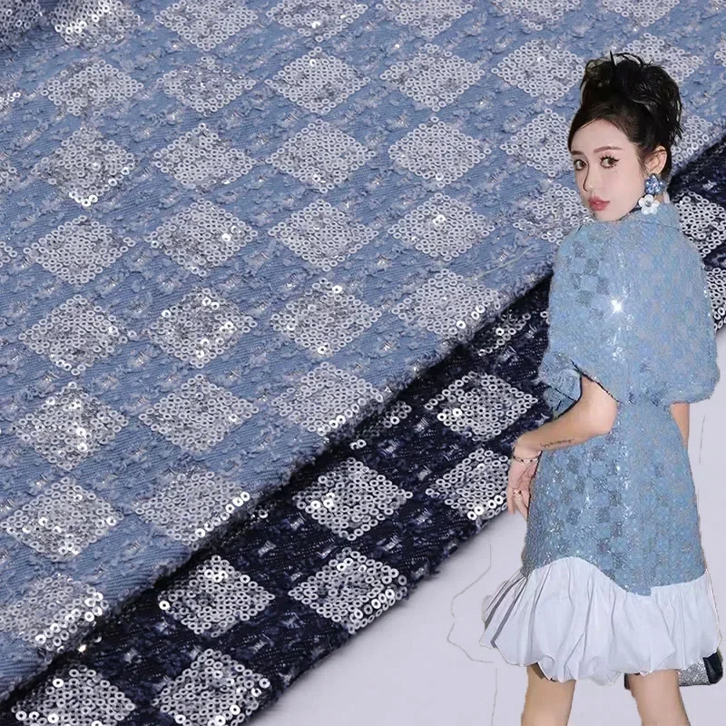 

Вышитая блестками джинсовая ткань, толстая для одежды, дизайнерская сумка, ручная работа, материал для шитья своими руками, оптовая продажа, ткань