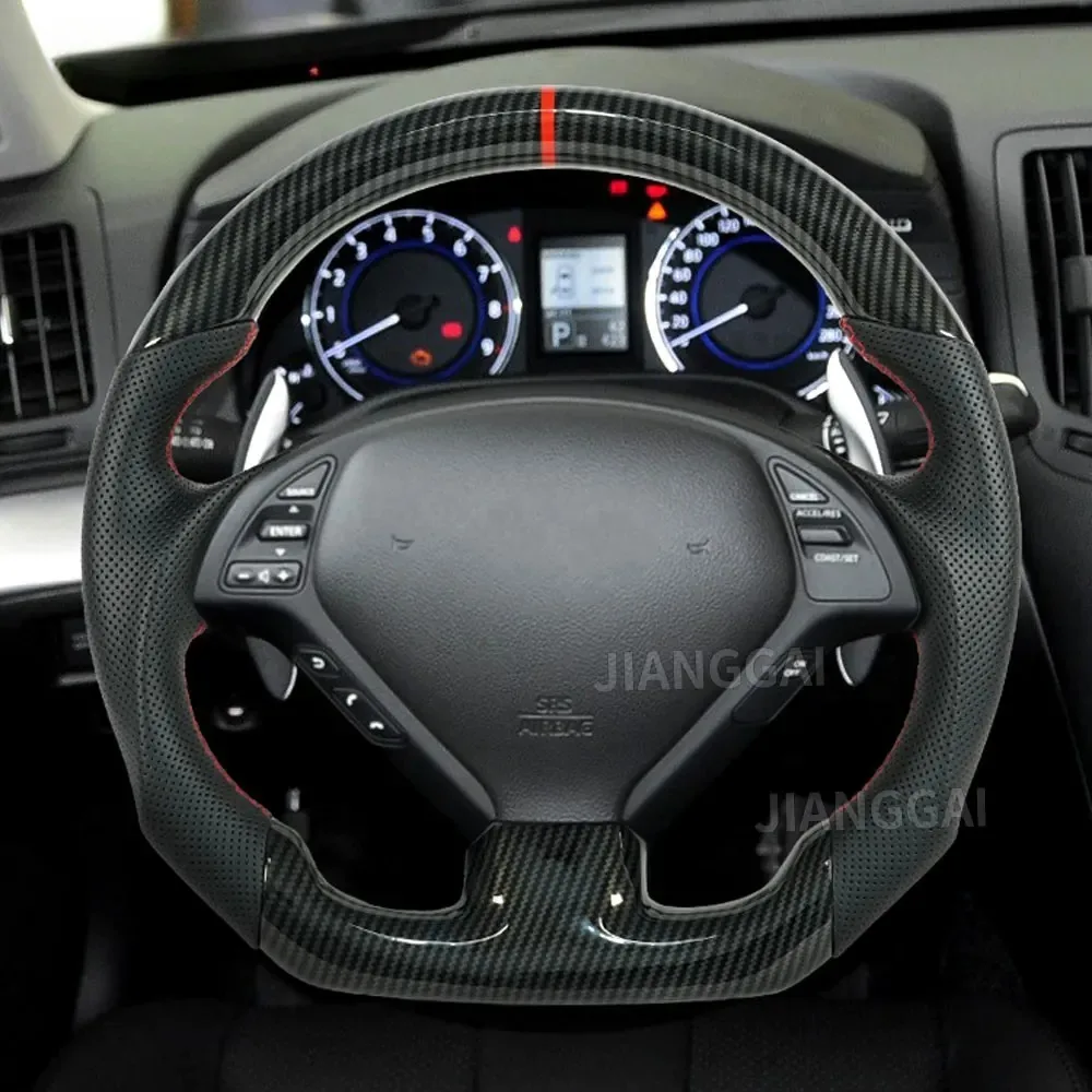 

Руль Hydro-Dip из углеродного волокна D-образной формы с красной строчкой и красной центральной линией, подходит для INFINITI G25 G35 G37 QX50 Q60 2009-2013