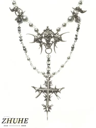 ZHUHE Tassel Cross Necklace Cyberpunk Style For Women Men's Jewelry Accessories Party Gifts