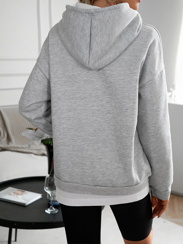 Women Casual Gray Loose Hoodies Autumn Winter Long Sleeve Hooded Sweatshirt Thick Simple Tops Lazy Style Pullover 2024 New Tops