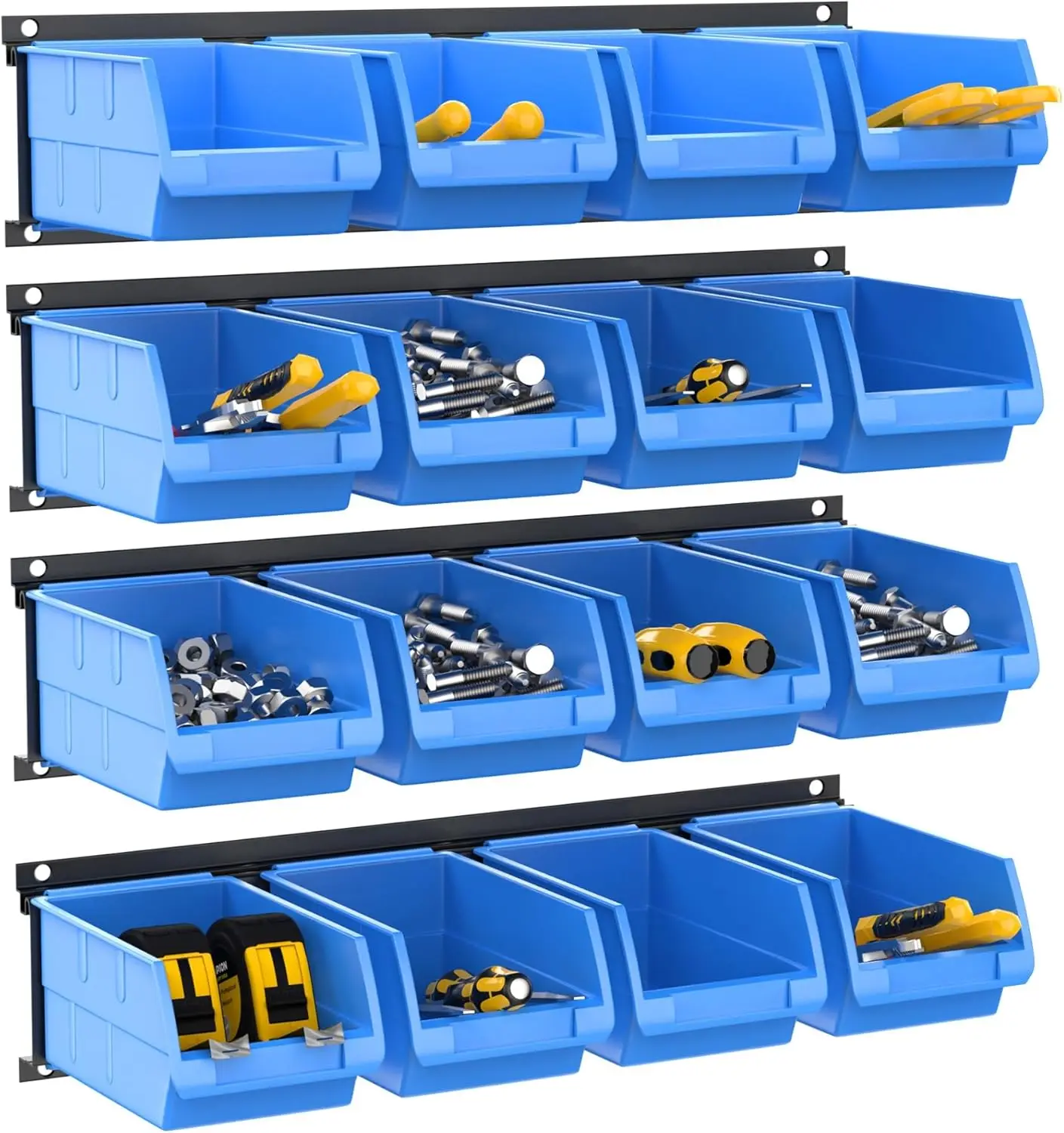 

Настенные контейнеры для хранения, 16 пластиковых органайзеров для инструментов в гараже, мастерской, цехе (4 шт., синие)