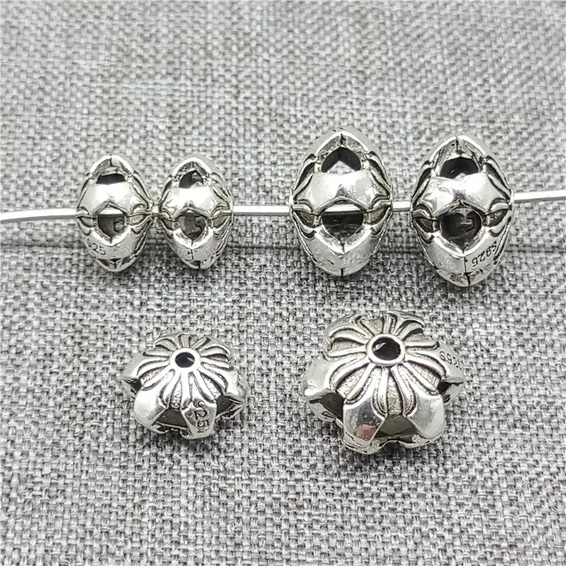 2 Pieces of 925 Sterling Silver Flower Beads 2-Sided 8mm 10mm for Bracelet Necklace