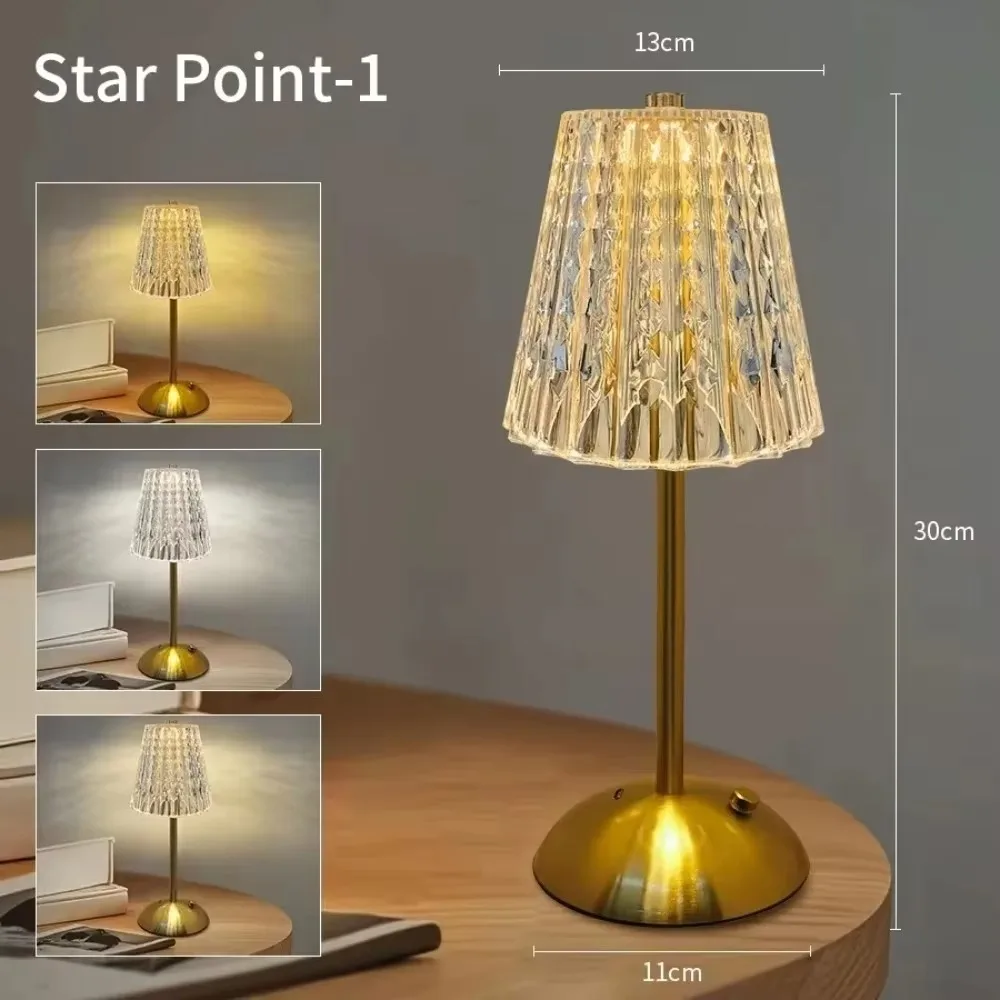 Rechargeable Crystal LED Desktop Lamp Touch Activated Decorative Table Night Light for Bedroom Bar Home Ornament