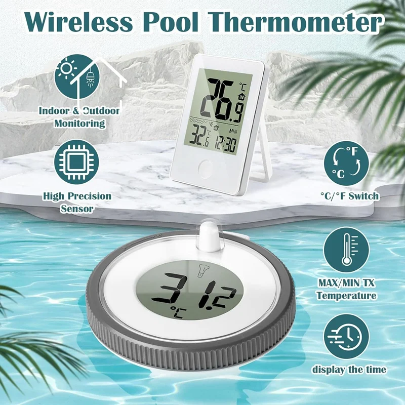 Swimming Pool Thermometer Floating Easy Read, Digital Pool Thermometer For Swimming Pools,Hot Tubs,Small Ponds,Aquariums Durable