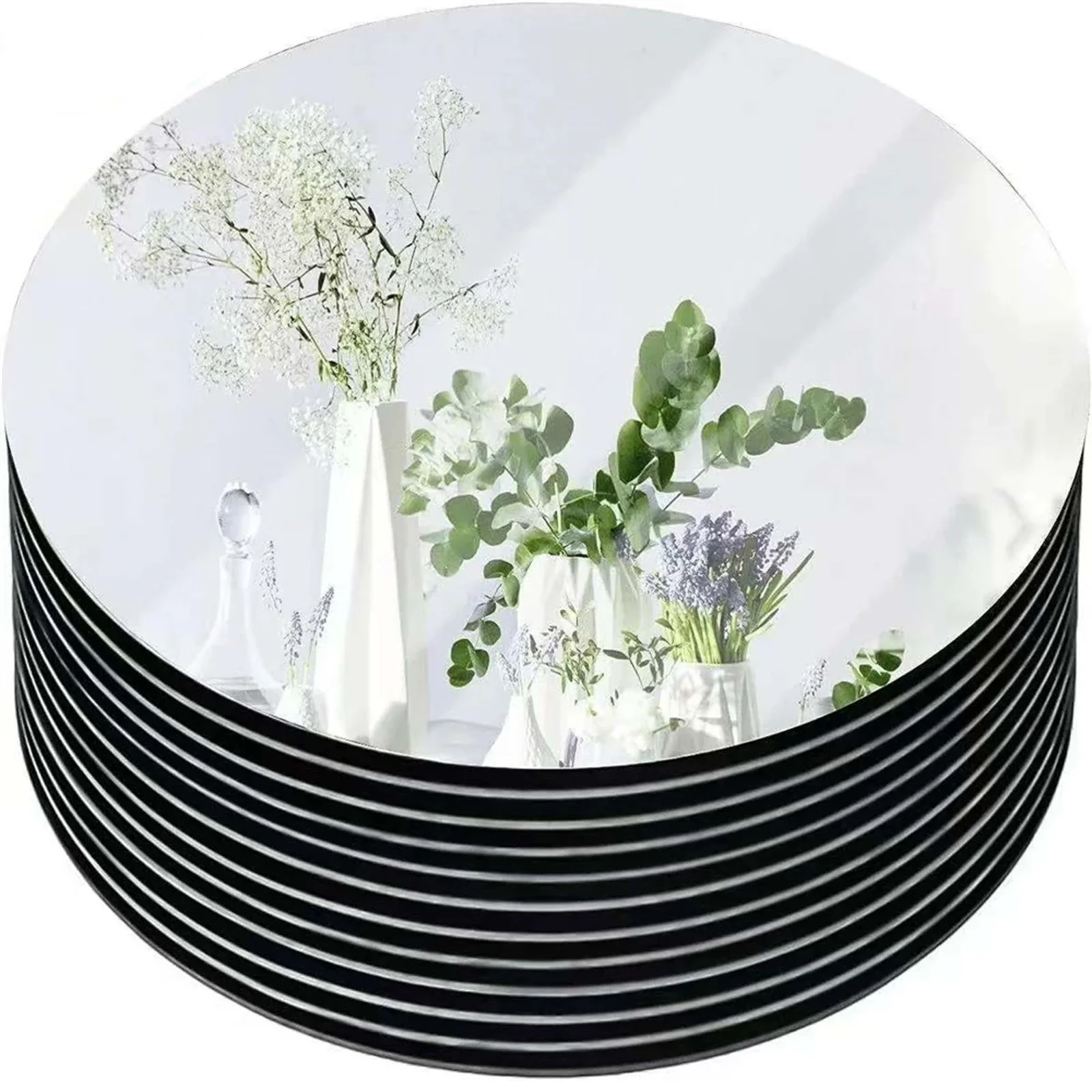 10PCS Acrylic Round/Square Mirrors 8 Inch Circle Candle Plates Wedding Table Centerpieces Wall Decor Mirror Trays for Events