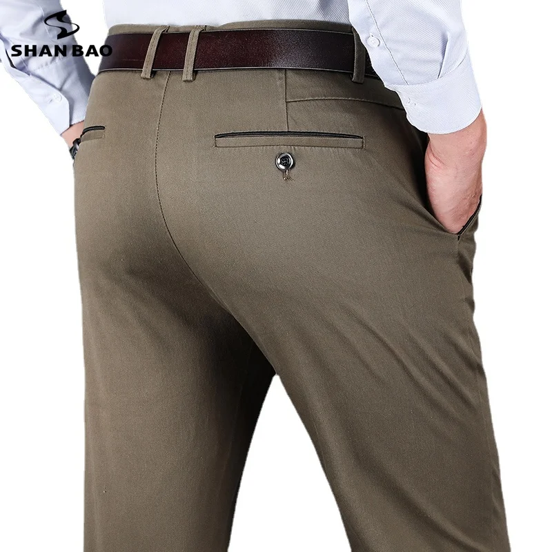 

SHAN BAO Autumn Spring Brand New Men's Fit Straight Cotton Stretch Pants Classic Business Casual Simple Office Elegant Trousers