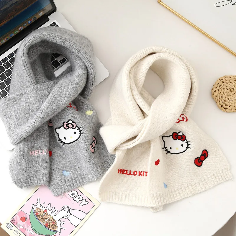 

Vintage Hello Kitty Knitted Scarf For Women Girls，Winter New Warm Solid Color Cute Preppy Style Neck Warmer，Birthday Gifts