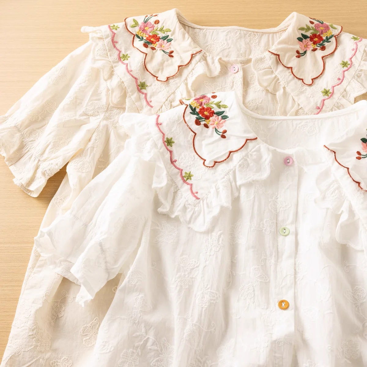 Women short sleeve blouse mori kei clothing Japan style sweet lace patchwork embroidery shirts women vintage clothes