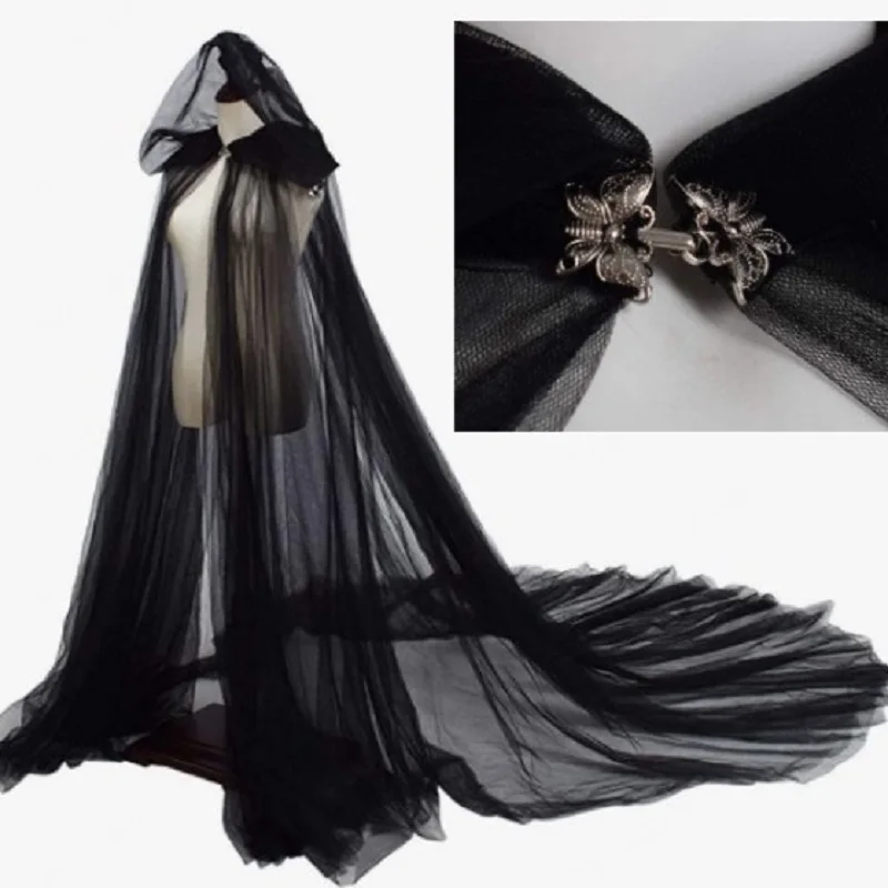Retro Netting Hooded Cloak Party Solid-color Long Cape
