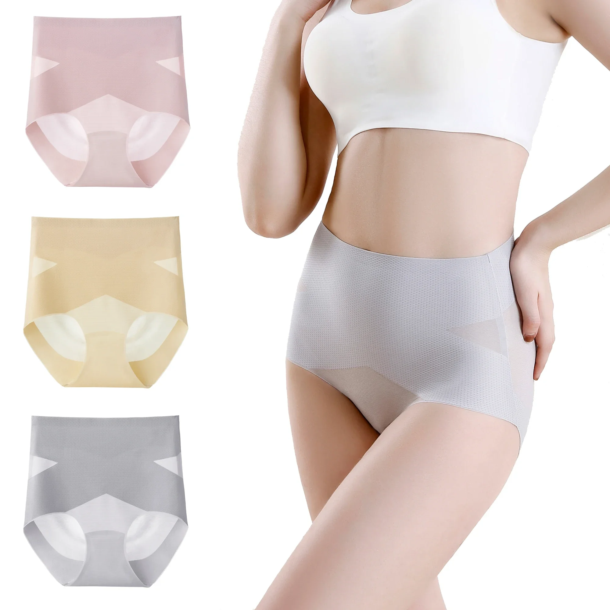 Gentle.Bear High Waist Underwear Women Ice Silk Seamless Panties  2024 New Body Shapewear Elastic Breathable Soft Ladies Briefs