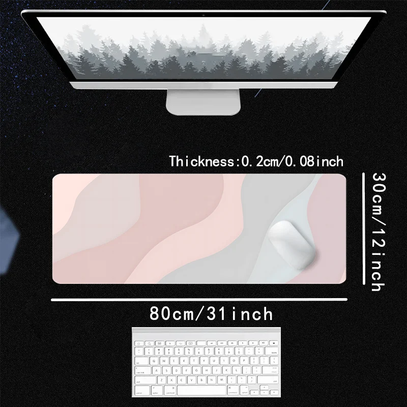 Large Pink Gradient Mouse Pad, Non-Slip Rubber Base with Durable Stitched Edge, Thick Desk Mat for Gaming Office PC Computer