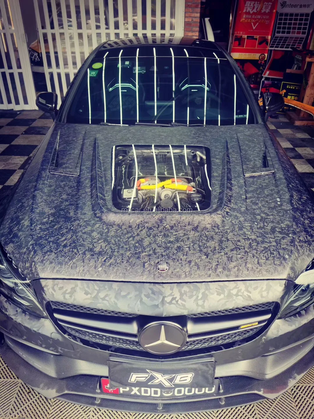 forging Carbon Fiber W205 Engine Hood with Glass Vents for Mercedes Benz C205 C300 C400 C450 C43 C63 AMG 15-19