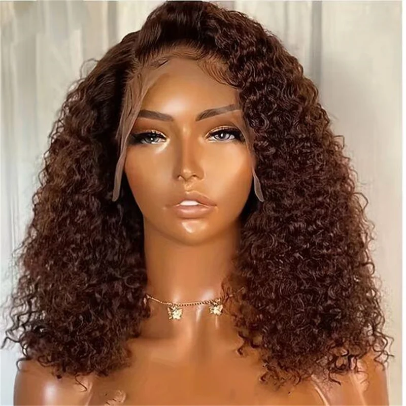 

Long 26Inch Soft Glueless Brown Kinky Curly Lace Front Wig For Women BabyHair Preplucked Heat Resistant Daily Fashion