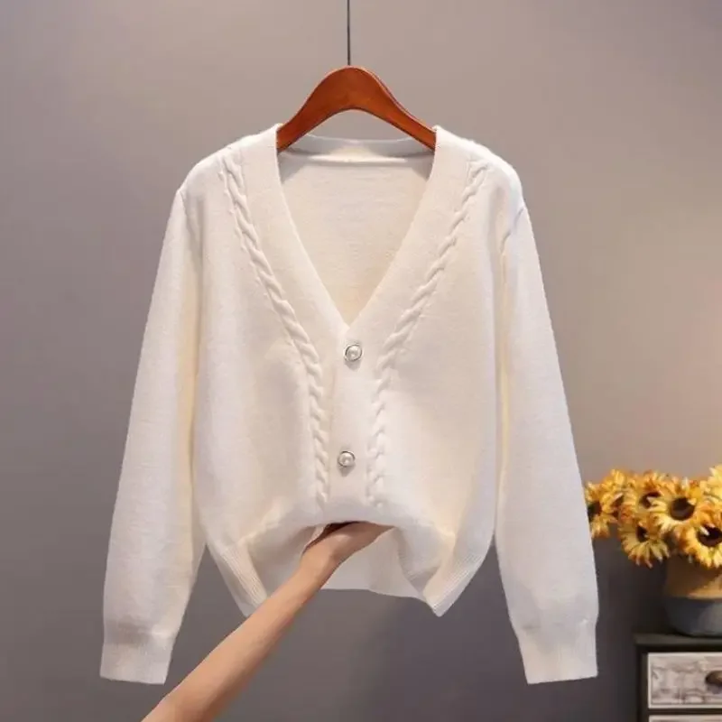 

Зимний вязаный свитер с v-образным вырезом, универсальная короткая укороченная куртка свободного кроя, женский кардиган, вязаный топ