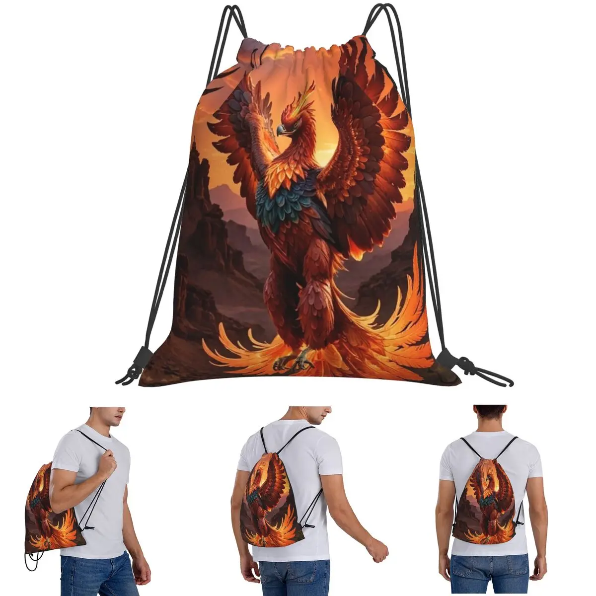 Phoenix Mythical Bird With Fiery Wings Backpacks Fashion Drawstring Bags Sports Bag Book Bags for Travel Students