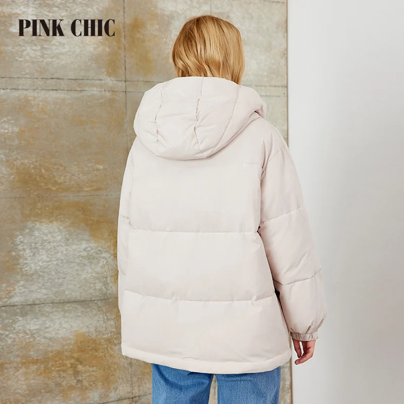 PINK CHIC 2023  New Winter Coat Women Down Jackets Fashion Classic Warm Lace up Hooded short version Parka Female W8271