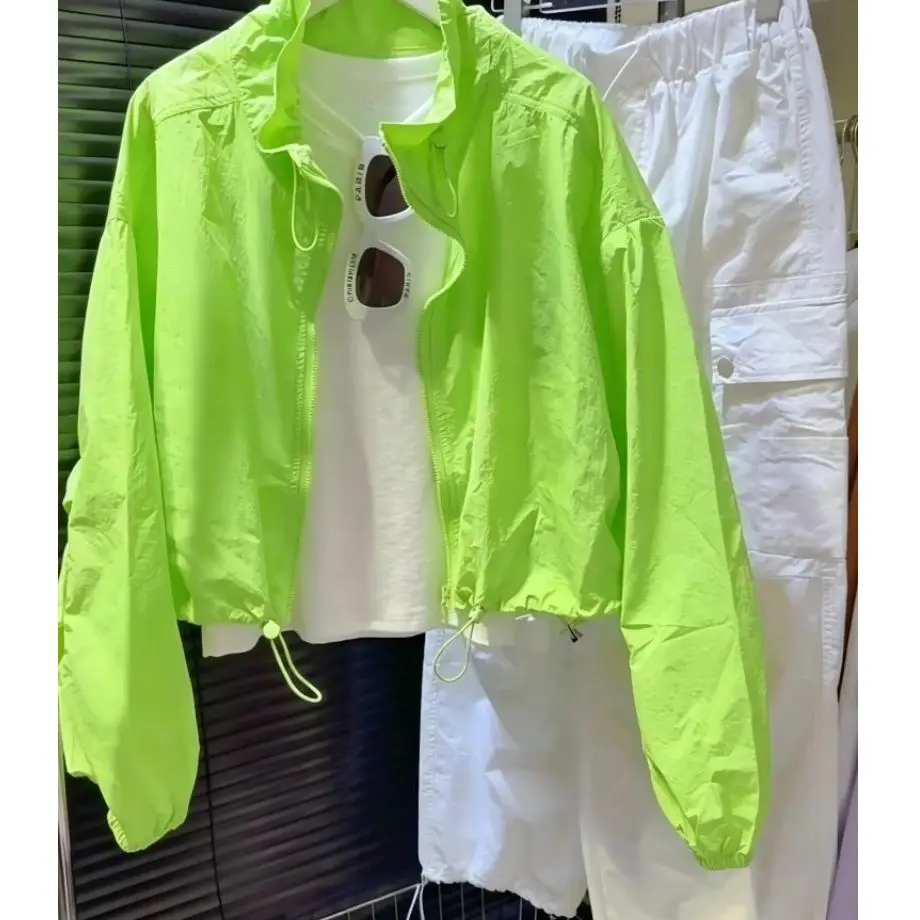 Fashionable Loose Floral Collar Sun Protection Clothing Women's Candy Color Summer New Style Short Coat Casual Commute Style